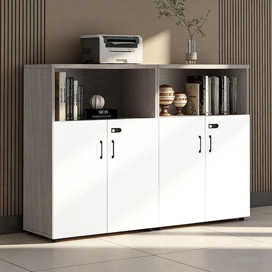 File Cabinet with Password Lock, Wood Lateral Filing Cabinet for Letter/A4 Files, 3 Drawer with Door, Printer Stand with Open Shelves for Home Office