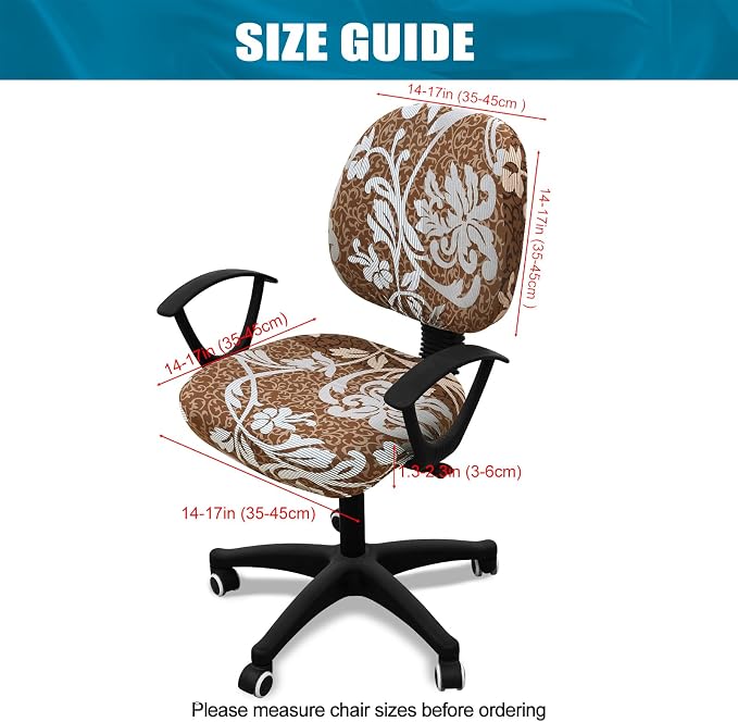 Smiry Stretch Printed Office Computer Chair Covers, Universal Washable Removable Desk Rotating Chair Slipcovers Protector, Seat + Backrest Cover - Brown and Blue