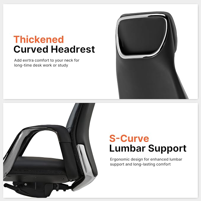 EUREKA ERGONOMIC Serene Executive Office Chair, Premium Nappa Leather High Back Boss Chair with Aluminum Base, Ergonomic Chair with Lumbar Support & Recline, Heavy Duty for Long-Hour Comfort, Black
