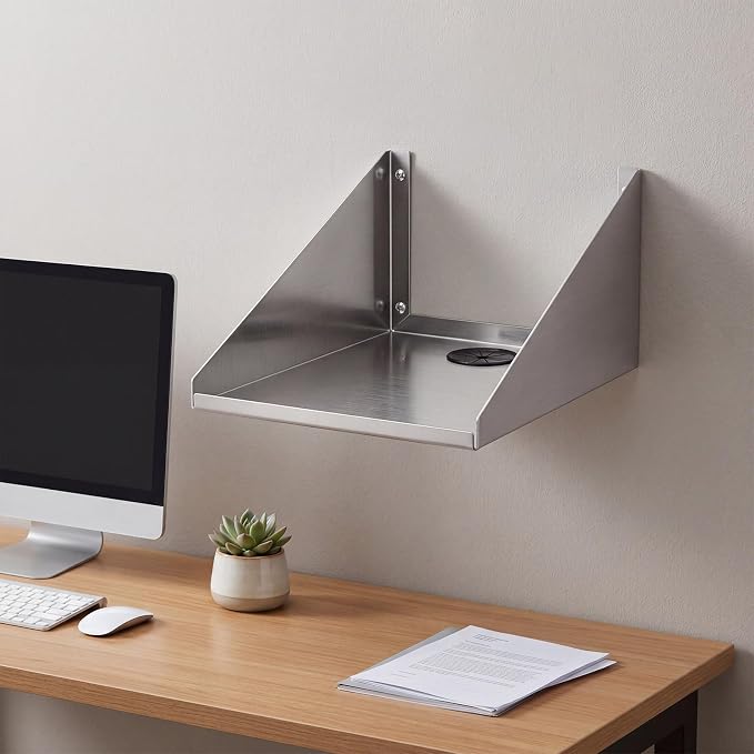 Hicarer Wall Mounted Stainless Steel Printer Shelf 12" x 9"x 6" Restaurant Ticket Printer Shelf 304 Stainless Steel 50 lb Capacity 16 Gauge, Silver