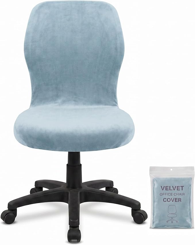 Deisy Dee Velvet Stretch Armless Office Chair Covers - Colorful Stretch Slipcover for Desk Chairs (Baby Blue)