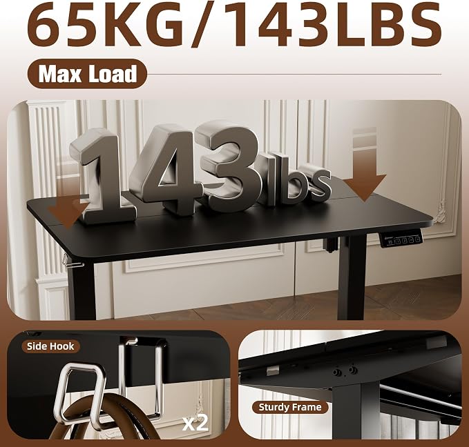 ERGOMAKER 35" Electric Standing Desk, Height Adjustable, Sit Stand Up Desk for Home Office & Computer Workstations, Memory Controller, Black