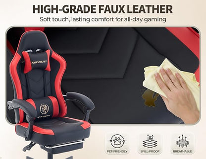 Office Desk Computer Gaming Chair for Adults, Ergonomic High Back Gamer Chair with Massage and Pocket Spring Cushion, Swivel Comfy Video Game Chairs with Footrest and Lumbar Support (Black Red)