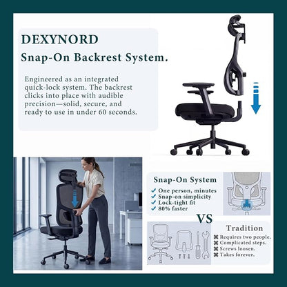 Ergonomic Office Chair with Breathable Mesh Back & Thick Cushion Seat, 4D Armrests, 3D Headrest, Adjustable Lumbar Support & Seat Depth, High Back Desk Chair with Tilt Lock (Black)