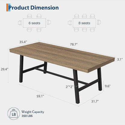 GarveeHome Industrial Dining Table for 6-8 People, 78.7" Long Kitchen Table with Sturdy Metal Frame, Rectangular Counter for Dinner, Kitchen, Dining Room (Rustic Pear, 79" Non-extendable)