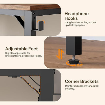 HOOBRO Small Computer Desk, 28.3" Desk for Small Spaces, Office Desk with Power Outlet & Adjustable Monitor Stand, Compact Desk with Storage, Writing Table for Bedroom, Office, Rustic Brown BF38UDN01