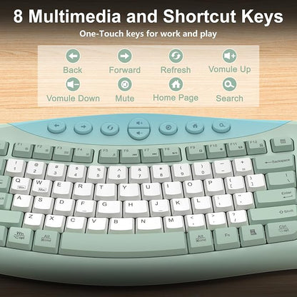 Wireless Keyboard and Mouse Combo, 2.4G Full Size Quiet Ergonomic Curved Keyboard for Natural Typing, 3-Level DPI Adjustable Silent Mouse for Windows, Mac OS, Desktop/Office and Home (Avocado Green-B)