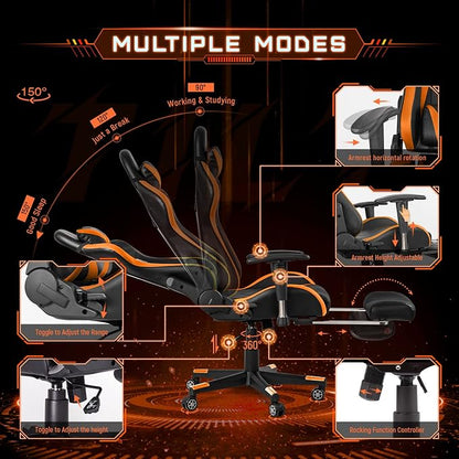 AA Products Gaming Chair High Back Ergonomic Computer Racing Chair Adjustable Office Chair with Footrest, Lumbar Support Swivel Chair - Orange