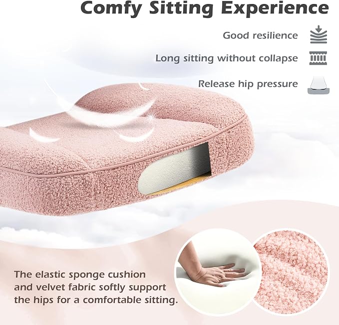 SEATZONE Pink Home Desk Office Chair with Arms and Wheels, Comfortable Executive Computer Chair, Breathable Mesh and Teddy Fleece Fabric Swivel Task Chairs for Women&Girls