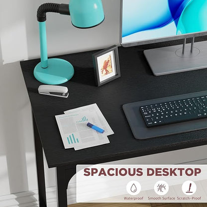 PayLessHere | 39 Inch Computer Desk | Black | Office Desk with Metal Frame, Adjustable Feet | Water-Resistant, Scratchproof Surface | Sturdy Writing Table for Home Office or Study | Pack of 1