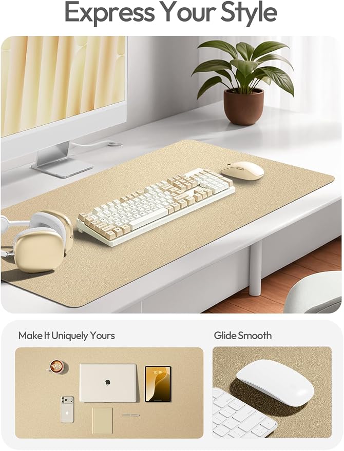 YSAGi Leather Desk Pad Protector, Office Desk Mat, Large Mouse Pad, Non-Slip PU Leather Desk Blotter, Laptop Desk Pad, Waterproof Desk Writing Pad for Office and Home (Gold, 35.4" x 17")