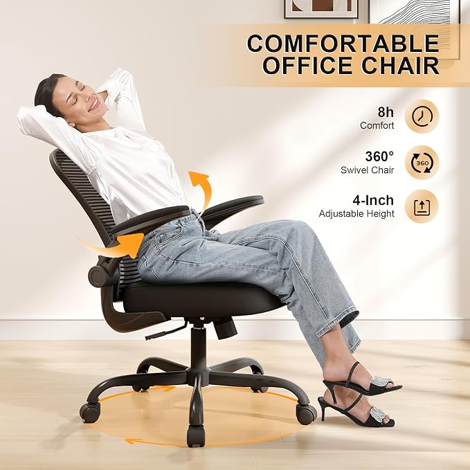 Office Chair, Ergonomic Desk Chairs 330LBS Capacity High Back Mesh Computer Chair with Flip-up Armrests, Comfy Work Chair with Adjustable Lumbar Support (Pack of 2)