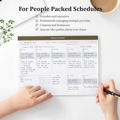 Weekly Dashboard Desk Pad with 55 Undated Sheets - A4 Minimalist Task To-Do List Notepad with Daily Checklist, Priority, Habit Tracker & Notes - ADHD Cleaning Planner for Adults to Improve Productivity