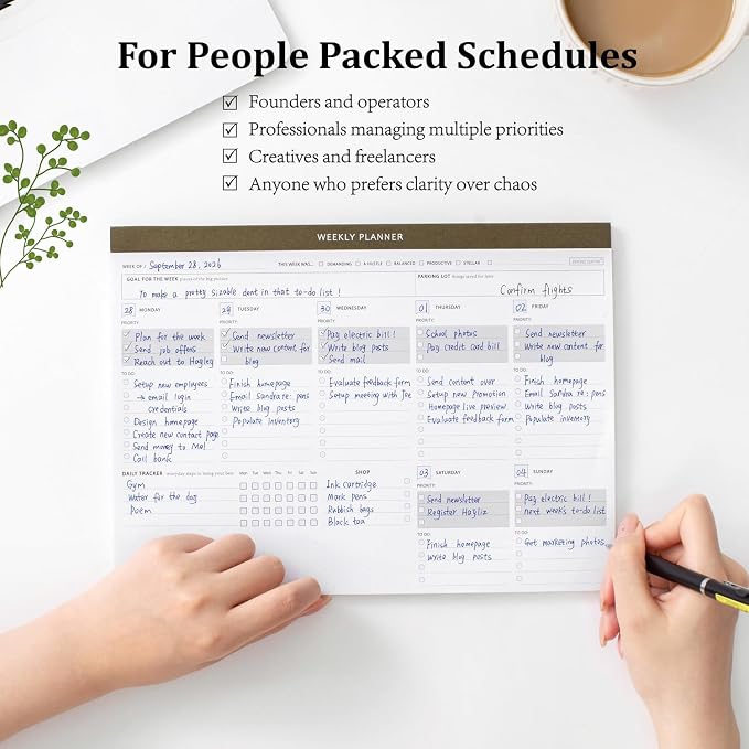 Undated Weekly Desk Planner with Habit Tracker-A4 Minimalist Daily To-Do List Notepad with Task Checklist, Priority Checkboxes & Notes, Dashboard Notebook for Office Organization & Work Productivity