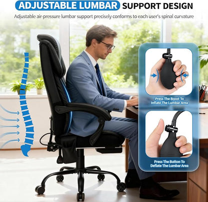 VANSPACE Ergonomic Desk Chair 400lbs with Lumbar Support and Adjustable Headrest PU Leather Big and Tall Executive Office Chair with Foot Rest,Linkage Armrests,Black