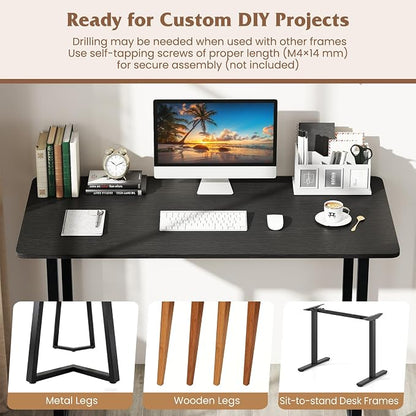 Giantex Universal Wood Table Top, 48 x 24 inch One-Piece Desktop & Sit to Stand Height Adjustable Home Office Desk Frame, Rectangular Workbench Top Board, Countertop DIY, Coffee Bar Tabletop, Black