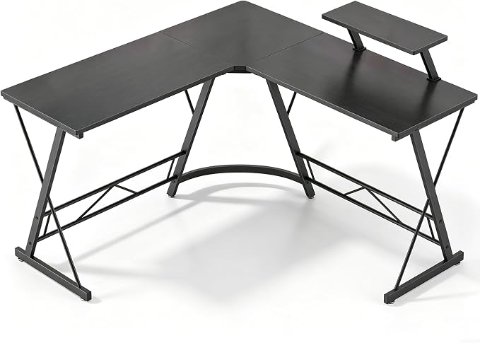 Mr IRONSTONE L Shaped Gaming Desk Corner Computer Desk, Home Office Desks Writing Workstation with Large Monitor Stand, Easy to Assemble (Black,51 Inch)