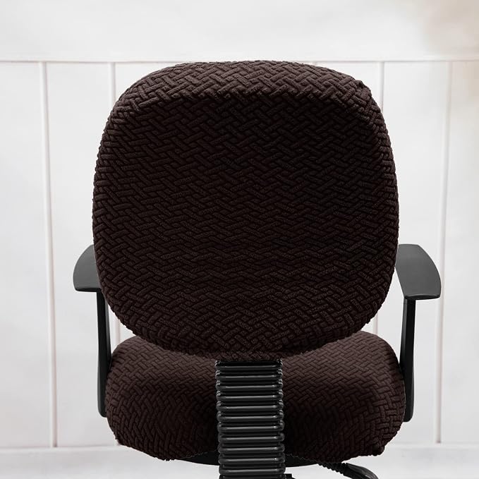 MIFXIN Computer Office Chair Cover Stretch Elastic Slipcover 2 Piece Stretchy Jacquard Washable Computer Chair Covers Furniture Protector for Office Home, NO Chair Only Covers (Coffee)