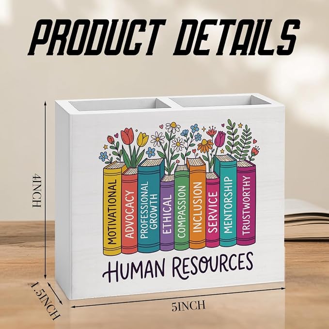 Human Resources Office Decor HR Office Decoration Human Resources Modern Floral Design Gifts for Women Wooden Pencil Holder, Law School Students Graduation Gifts Desk Decor
