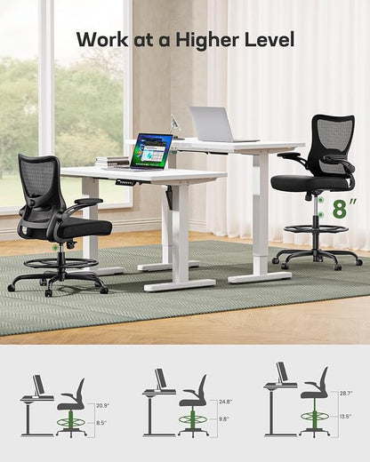 Marsail Drafting Chair, Tall Office Chair with 2D Lumbar Support, Standing Desk Chair with Padded Flip-Up Armrests & Adjustable Footrest Ring, Black,Pack of 2