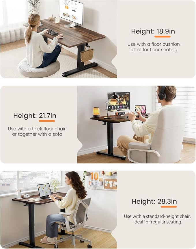 ErGear Low Height Adjustable Desk, Lifts 18.9-28.4 Inches, 35 X 20 Inches Electric Standing Desk for Kids, 4 Height Memory Settings & Storage Hooks, Home Office Computer Table & Study Desk, Walnut