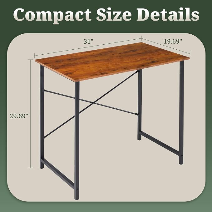 Computer Desk 40 Inch, Simple Home Office Desk Study Writing Table, Sturdy Metal Frame, Scratch-Resistant MDF Desktop for Bedroom Dorm Workspace Small Space, Brown