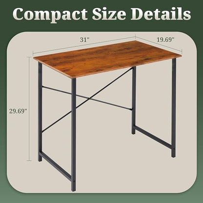Computer Desk 40 Inch, Simple Home Office Desk Study Writing Table, Sturdy Metal Frame, Scratch-Resistant MDF Desktop for Bedroom Dorm Workspace Small Space, Brown