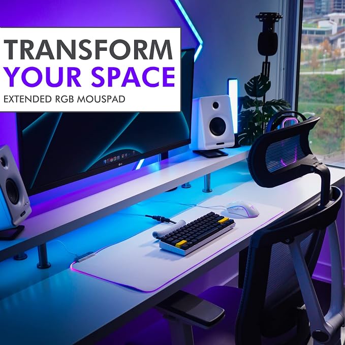 Tilted Nation Bone White Gaming Mouse Pad RGB - Large LED Mousepad - LED Desk mat with 8 Adjustable Light Modes - Non Slip Rubber Base, Easy to Clean Water Proof Surface Mat for Keyboard and Mouse