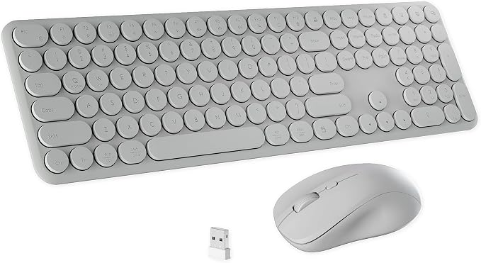 Wireless Keyboard and Mouse Combo with 110 Round Keycaps, Power Switch, and Scissor-Switch Typing Feel – Ideal for Office Use (White)