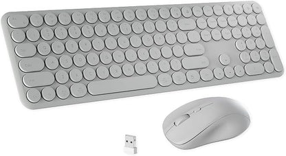 Wireless Keyboard and Mouse Combo with 110 Round Keycaps, Power Switch, and Scissor-Switch Typing Feel – Ideal for Office Use (White)