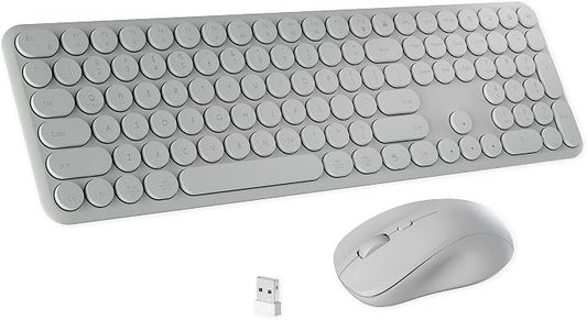 Wireless Keyboard and Mouse Combo with 110 Round Keycaps, Power Switch, and Scissor-Switch Typing Feel – Ideal for Office Use (White)