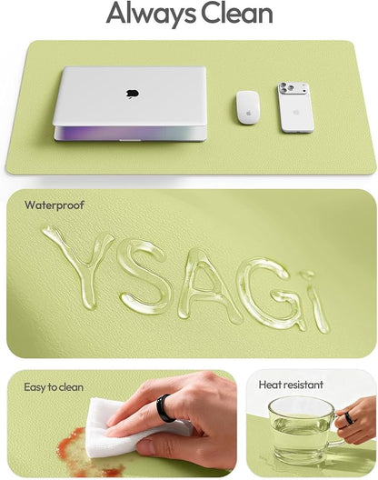 YSAGi Leather Desk Protector, Office Mat, Large Mouse Mat, Non-Slip PU Leather Blotter, Laptop Desk, Waterproof Writing Pad for Office and Home (Peak Green, 35.4" x 17")