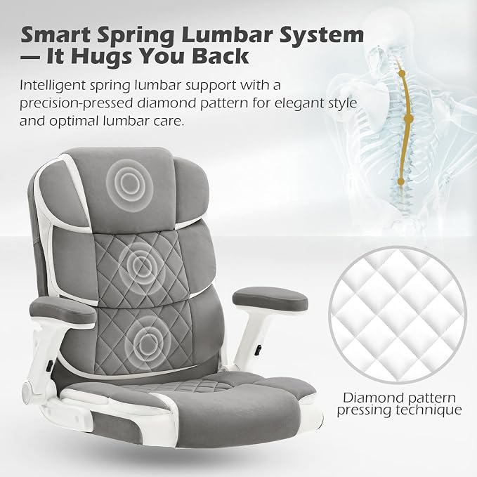 SEATZONE Office Chair Linen Fabric Ergonomic Executive Computer Desk Chairs Small Cute Rolling Task Chairs for Teens&Adults,Gray