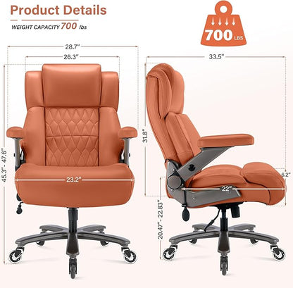 Big and Tall 700lbs Office Chair - Adjustable Lumbar Support 3D Flip Arms Heavy Duty Metal Base&Wheels, High Back Large Executive Computer Desk Chair, Thick Padded Ergonomic Design for Back Pain