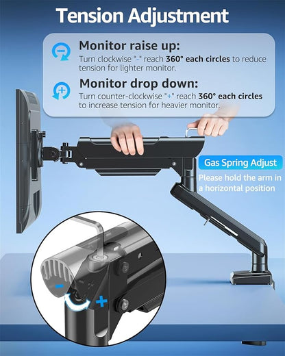 Single Monitor Mount for 32 27 24 22 inch Screen, Monitor Arm Holds 4.4-22 lbs, Monitor Desk Mount, Gaming & Home Office Use, VESA 75x75mm & 100x100mm, Freelift Pro Black