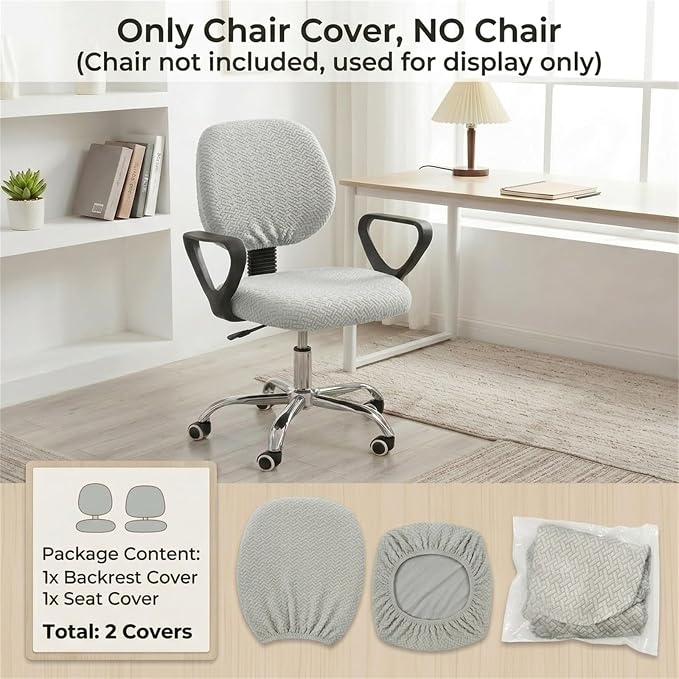 MIFXIN Computer Office Chair Cover Stretch Elastic Slipcover 2 Piece Stretchable Jacquard Computer Chair Seat Cover Furniture Protector for Office Home, Only Covers NO Chair (Light Grey)