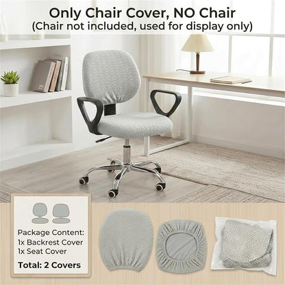 MIFXIN Computer Office Chair Cover Stretch Elastic Slipcover 2 Piece Stretchable Jacquard Computer Chair Seat Cover Furniture Protector for Office Home, Only Covers NO Chair (Light Grey)