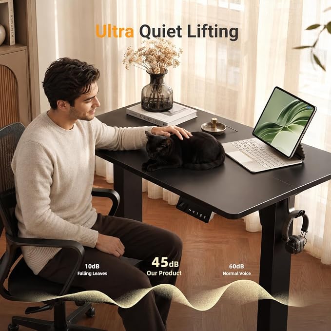 Claiks Electric Standing Desk 32 x 19 Inches, Compact Adjustable Height Motorized Sit Stand Desk with 3 Memory Presets & Cable Management, Space-Saving Computer Workstation for Bedroom, Black