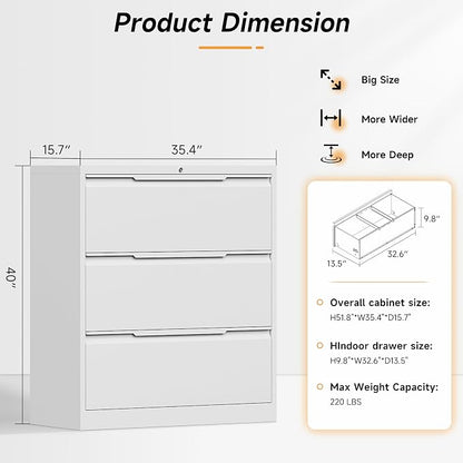 Bestoo 3 Drawer File Cabinet with Lock, File Cabinet, Metal Lateral Filing Cabinet, File Cabinets for Home Office, Office Cabinet for Hanging Files Letter/Legal/F4/A4 Size