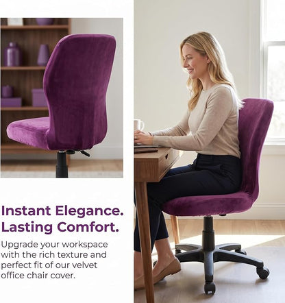 Deisy Dee Velvet Stretch Armless Office Chair Covers - Colorful Stretch Slipcover for Desk Chairs (Purple)