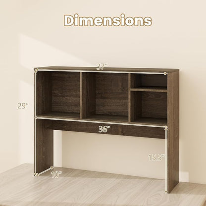 LDAILY Desktop Bookshelf, 2-Tier Office Desk Shelf Organizer with 4 Shelves, 37’’L Wood Storage Rack Display Shelf for Computer Desk, Office, Dorm, Bedroom (Grey)