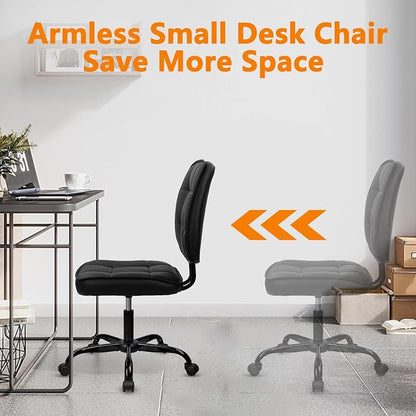 CLATINA Home Office Chair No Arms with Wheels, Armless Small Leather Ergonomic Low Back Desk Chairs Adjustable Height 360° Swivel Rolling Computer Task Chair for Work Conference Room, Black, 8 Pack