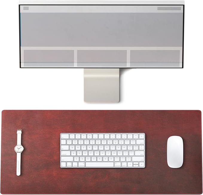 Customized Handmade Leather 31.8"x15.8" Desk Mat, Handcrafted Genuine Leather Desk Pad for Office, Personalized Protective Mouse Pad, Large, Red