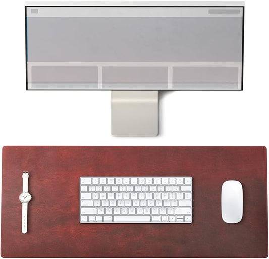 Customized Handmade Leather 31.8"x15.8" Desk Mat, Handcrafted Genuine Leather Desk Pad for Office, Personalized Protective Mouse Pad, Large, Red