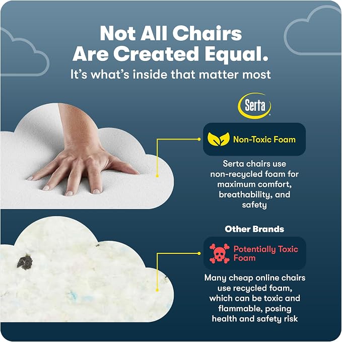 Serta Garret Executive Office Chair, Ergonomic Mid-Back with Lumbar Support, Semi-Plush Cushion and Body Pillows, Padded Armrests, Swivel Base, Bonded Leather, Cognac