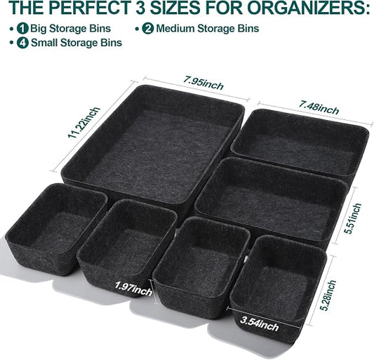Desk Drawer Organizer | 7 Pack Felt Drawer Organizer Shallow Drawer Organizers Felt Storage Bins,Desk organizer trays (Gray)
