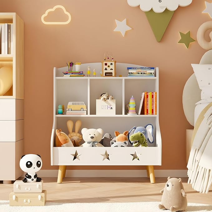 Adompacat Wide Horizontal Bookcase, 3-Tier Cube Organizer Bookshelf for Toddlers, Mini Open Storage Bookshelve, Low Toy Shelf for Bedroom, Living Room, Nursery and Classroom(White)