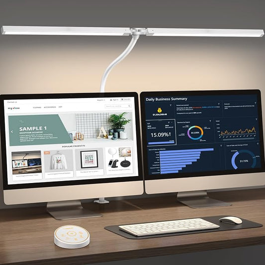 Pzloz Led Desk Lamp for Office Home - Eye Caring Architect lamp with Clamp,Dual Screen Computer Monitor Work Smart Light: 24W 5 Color Flexible Adjustable Lighting Table Lamp for Study White
