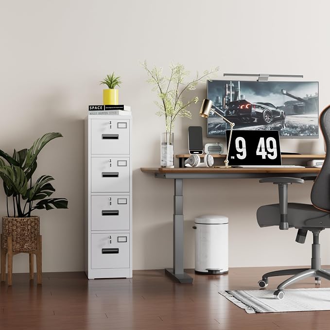 4 Drawer File Cabinet with Lock,White Metal Filing Cabinet for Home Office,Vertical File Storage Cabinet with Keys for Letter/A4 Size,14.96" W x 17.72" D x 55.2" H,Assembly Required
