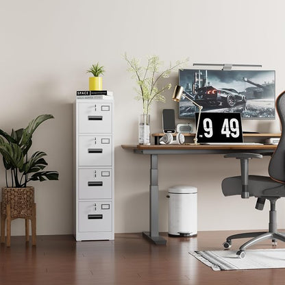 4 Drawer File Cabinet with Lock,White Metal Filing Cabinet for Home Office,Vertical File Storage Cabinet with Keys for Letter/A4 Size,14.96" W x 17.72" D x 55.2" H,Assembly Required